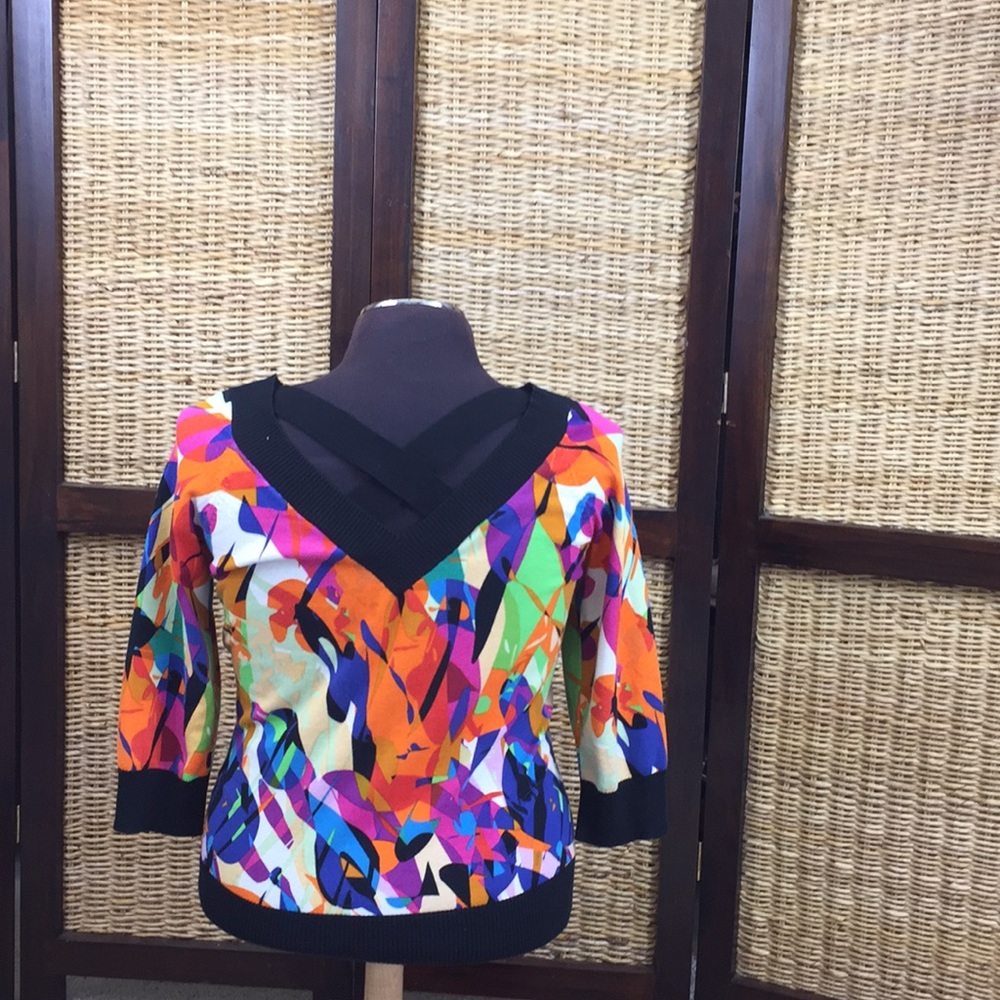 Multicolored Knit Sweater Top 3/4 Sleeve Large - Picture 2 of 2
